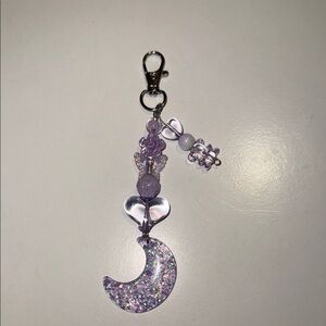 Lavender Glitter Moon Keychain